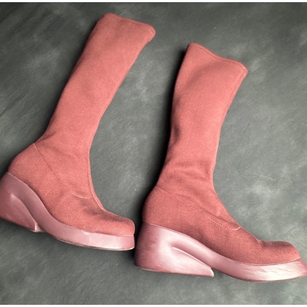 Camper Lab Womens Sock Boots Pink Mauve Knit Wedge Platform Tall Pull On 38